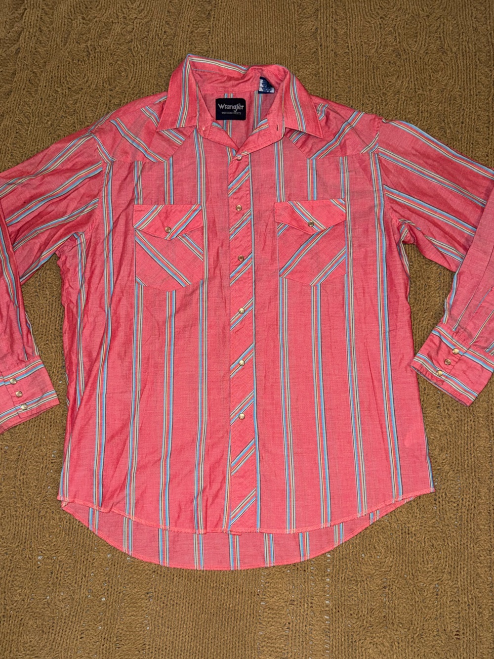 Wrangler Pink and Blue Striped Casual Button-Down Shirt